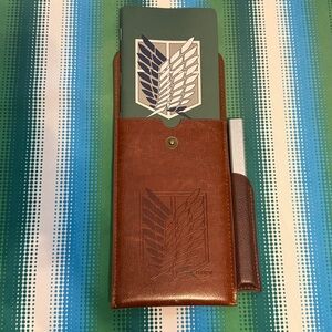 Brown Faux Leather Attack on Titans Notebook,Pencil with Holder